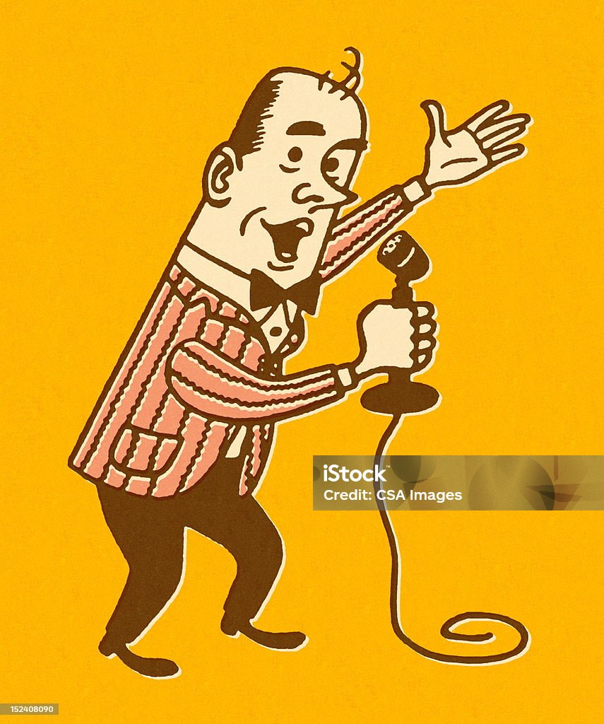 Homme à l'aide de gestes et un Microphone - Illustration de Présentateur de spectacle libre de droits