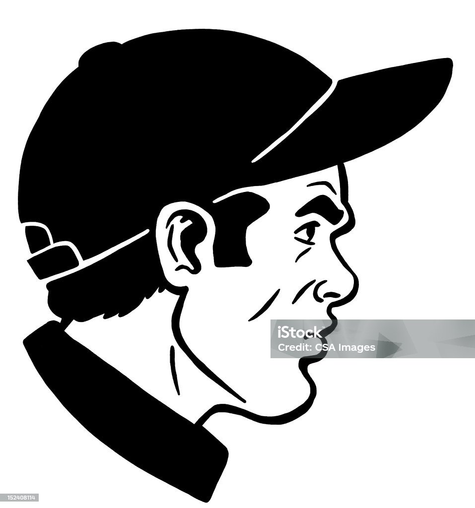 Vista lateral de un hombre usando sombrero de béisbol - Ilustración de stock de Accesorio personal libre de derechos