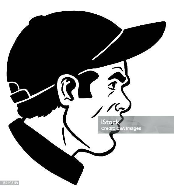 Ilustración de Vista Lateral De Un Hombre Usando Sombrero De Béisbol y más Vectores Libres de Derechos de Accesorio personal