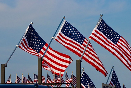 A Fourth of July multiple American flag display