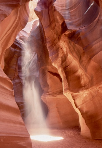 A shaft of light at the bottom of Antelope Canyon in Arizona