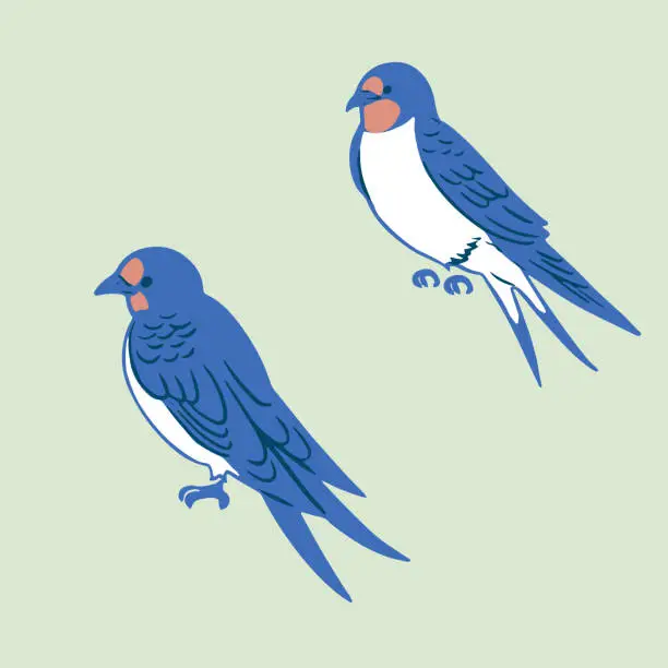Vector illustration of Hand-drawn retro illustration of a swallow perched on a tree
