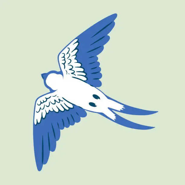 Vector illustration of Hand-drawn retro illustration of a flying swallow