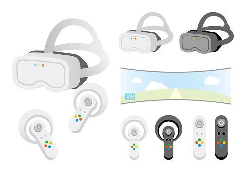 Illustration of VR goggles and VR controllers.