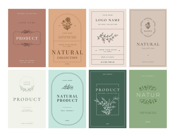 Floral labels. Natural product emblem with botanique ornaments, blooming flowers and elegant branches vector template set. Natural product posters, vintage minimalistic invitation collection