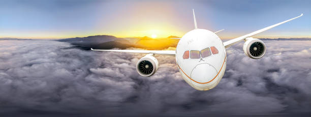 istock Airplaine passenger fly over sunset sky and cloudy 1524290558