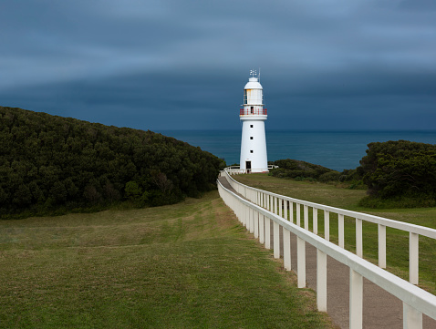 This lighthouse, now a national monument, sits on a Victoria cliff above the Bass Strait, which separates the island of Tasmania from mainland Australia.  First lit in 1848, it is one of the oldest lighthouses in the country.