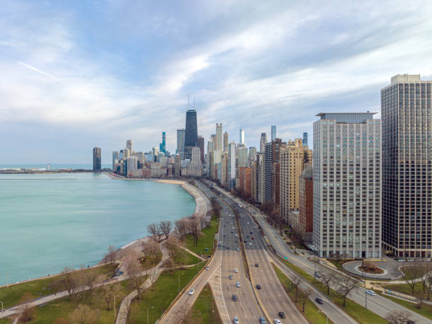 Cityscape of Chicago north avenue beach stock photo