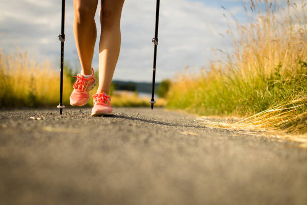 istock Nordic walking with poles. 1524429169