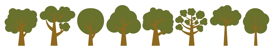 istock Green trees. Collection of illustrations of trees. Wood for every taste. Abstraction of trees. 1524523899