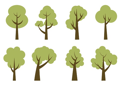 istock Green light trees. Collection of illustrations of trees. Wood for every taste. Abstraction of trees. 1524523903
