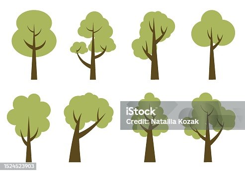 istock Green light trees. Collection of illustrations of trees. Wood for every taste. Abstraction of trees. 1524523903