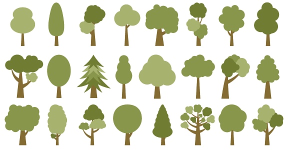 istock Trees in shades of green. Collection of illustrations of trees. Wood for every taste. Abstraction of trees. 1524530953
