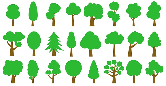 istock The trees are bright green. Collection of illustrations of trees. Wood for every taste. Abstraction of trees. 1524530954