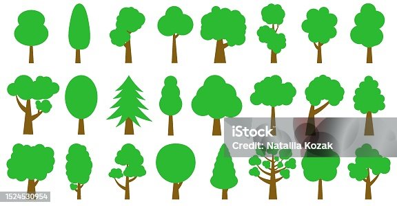 istock The trees are bright green. Collection of illustrations of trees. Wood for every taste. Abstraction of trees. 1524530954