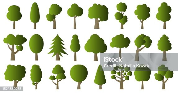 istock The trees are colored with a gradient. Collection of illustrations of trees. Wood for every taste. Abstraction of trees. 1524530955