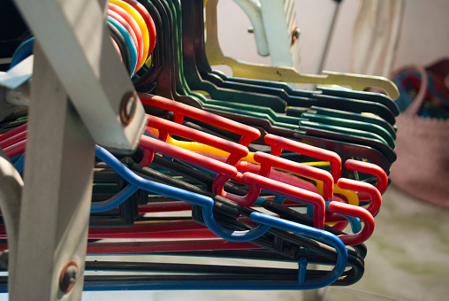 Clothes hanger for drying clothes with various colors.