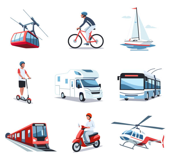 набор значков транспортных средств - public transportation isolated mode of transport land vehicle stock illustrations