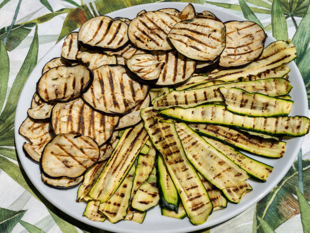 istock Delicious eggplant and zucchini grilled on a plate 1524693629