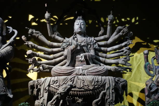 Guan Yin sculpture Thousand Hand Guan Yin sculpture Thousand Hand carved of stone in ancient town Langzhong, Sichuan, China kannon bosatsu stock pictures, royalty-free photos & images