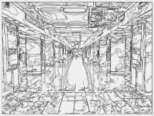 Vector illustration of abstract line drawing style indoor of Public building scene