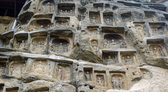 Grottoes with carved Buddha statues, guangyuan, Sichuan， China