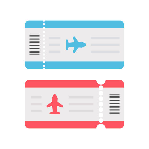 illustrazioni stock, clip art, cartoni animati e icone di tendenza di design vettoriale dell'icona del biglietto aereo. - ticket ticket stub red movie ticket