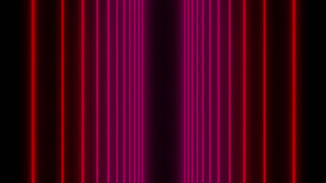 Neon ruby red on black  fluorescent illuminated lights sticks podium stage abstract colorful background with bright neon glowing rays and glowing lines backdrop. looping background. Speed of light. Seamless loop animation