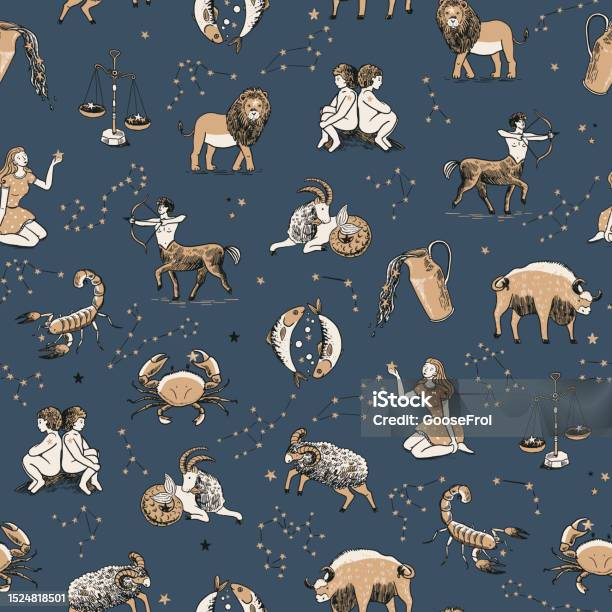 Animal Sign Pattern Zodiac Signs Vector Seamless Pattern Stock Illustration - Download ...