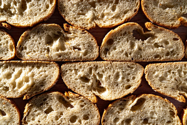 istock Bread slices in a row macro detail texture flatlay high angle view 1524822670