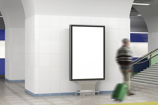 Billboard stand mock up on the underground subway station.  3d illustration