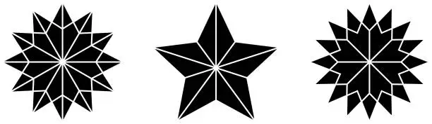 Vector illustration of Christmas Star abstract vector collection in Black. Isolated Background.