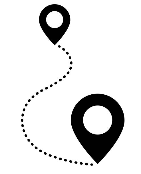 Pointer icon showing location and route on map Pointer icon showing location and route on map, distance, way, gps, location, route distance sign stock illustrations