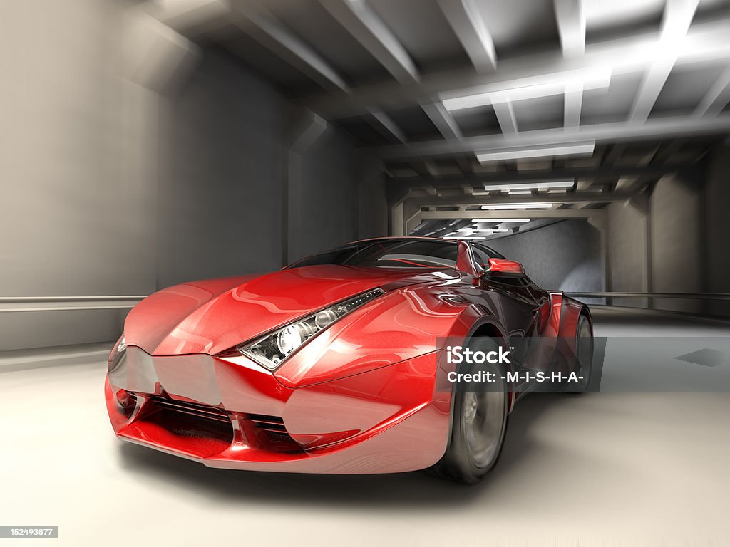 Car in tunnel My own car design. Not associated with any brand Alloy Wheel Stock Photo