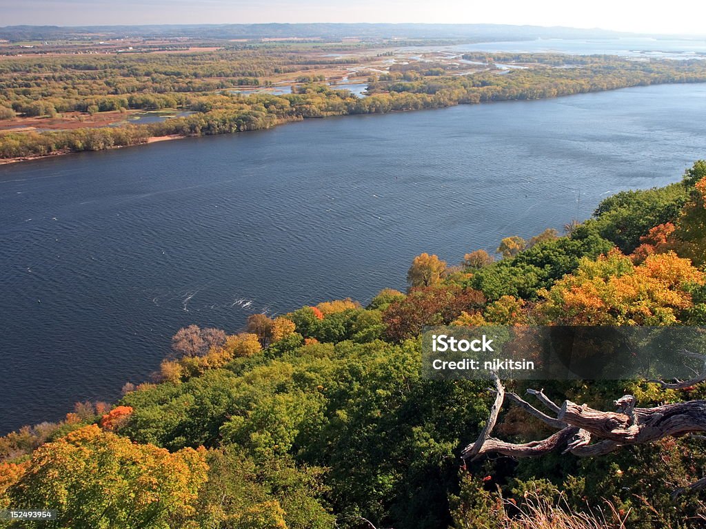 Mississippi river at fall Fall season in Minnesota and Mississippi Autumn Stock Photo