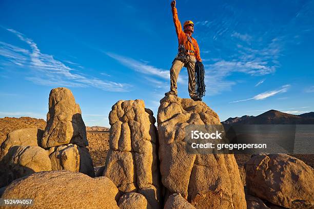 Rock Wspinacz Na Szczyt - zdjęcia stockowe i więcej obrazów Alpinizm - Alpinizm, Determinacja, Fotografika