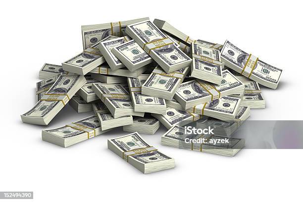 Cartoon Of 100 Dollar Bill Stacks Piled On Top Of Each Other Stock Photo - Download Image Now