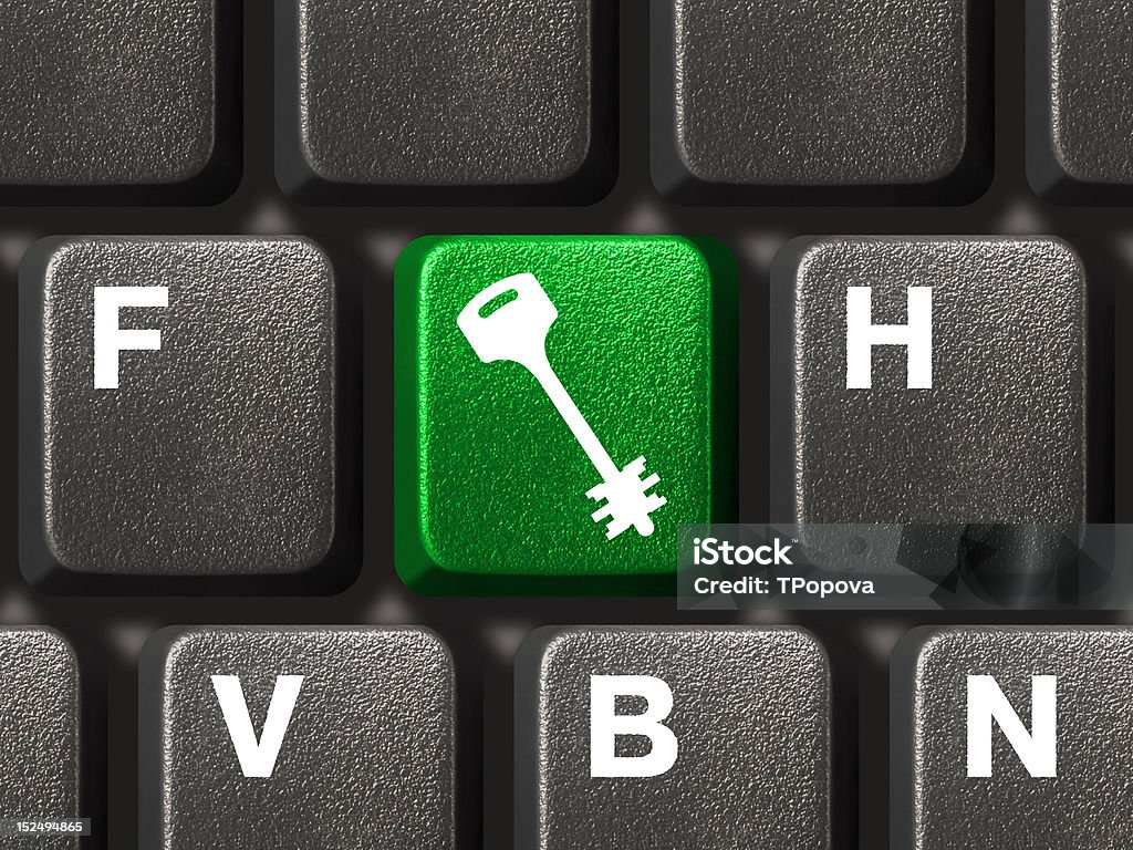 Computer keyboard with security button Computer keyboard with security button, internet concept Accessibility Stock Photo