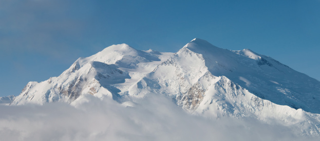 Mt. McKinley in Denali National Park is the tallest mountain in North America. Only 30% of the travelers to the park ever see this magnificent mountain. This panoramic shot was taken on a flightseeing trip.