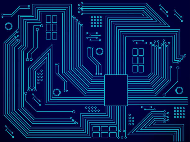 High-tech technology background texture. Abstract technology circuit board in blue neon. Digital Vector background for your design. Vector illustration EPS10. High-tech technology background texture. Abstract technology circuit board in blue neon. Digital Vector background for your design. Vector illustration EPS10. hightech stock illustrations