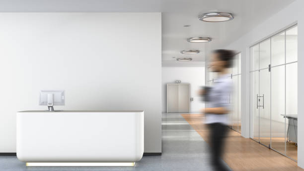 rezeption im innenraum - bürorezeption stock-fotos und bilder
