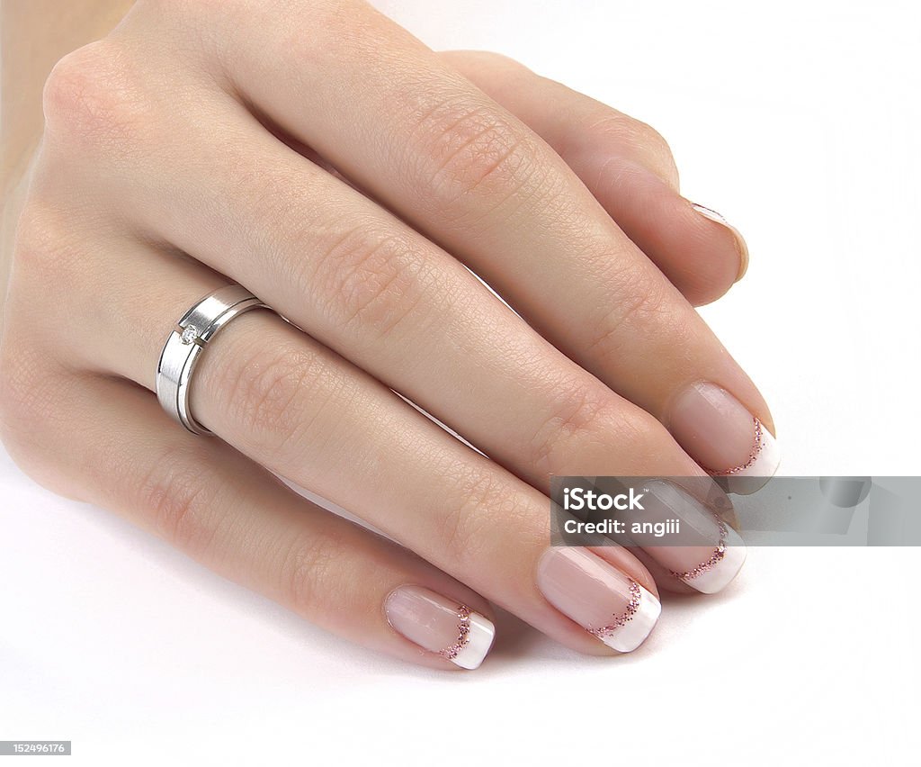 Close up of a Woman's hand Wedding Ring Stock Photo