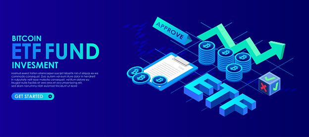 Bitcoin Coin ETF Cryptocurrency investing isometric composition,business analysis system, Isometric vector illustration.