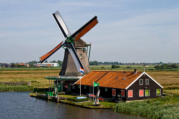 Aerial view of windmill in Zaanse Schans stock photo