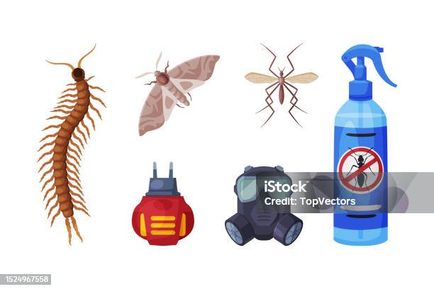 Insecta Exterminating Pest Control And Insect Extermination Service With Chemical Bottle And ...