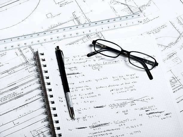 la elaboración de los planes de 2 - drafting ruler architecture blueprint fotografías e imágenes de stock