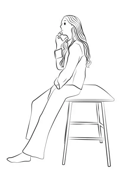 Vector illustration of women sitting with phone in her ear