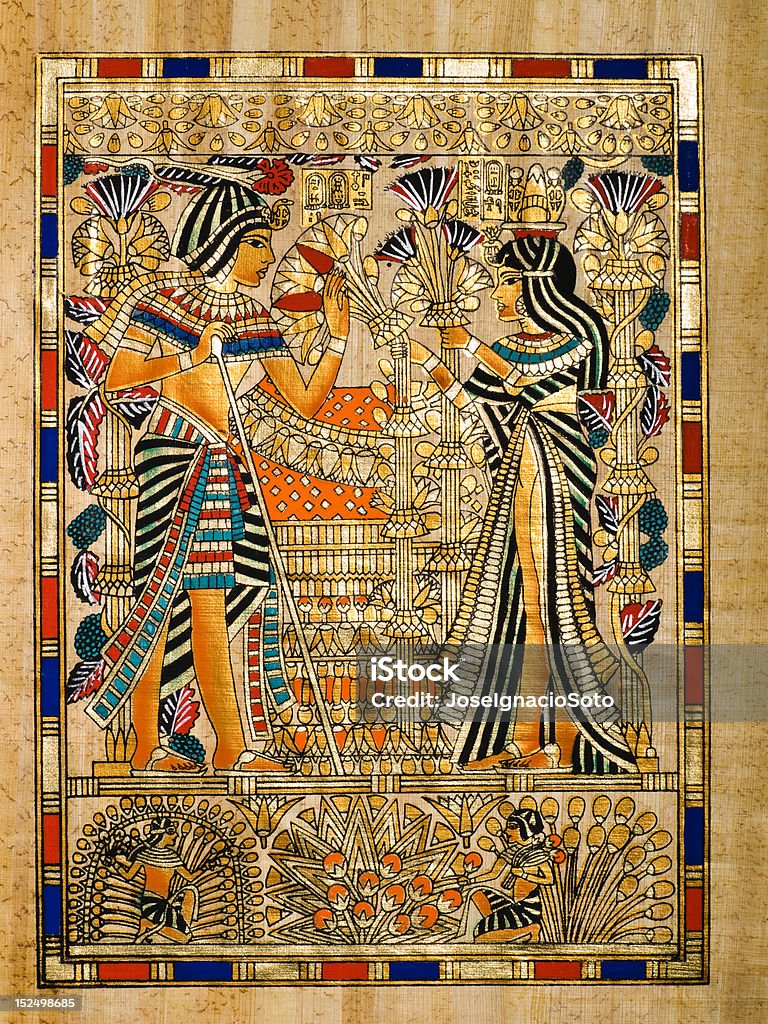 Ankhesenamon Tuthankamen y Queen en un papiro egipcio, - Foto de stock de Tutankamón libre de derechos