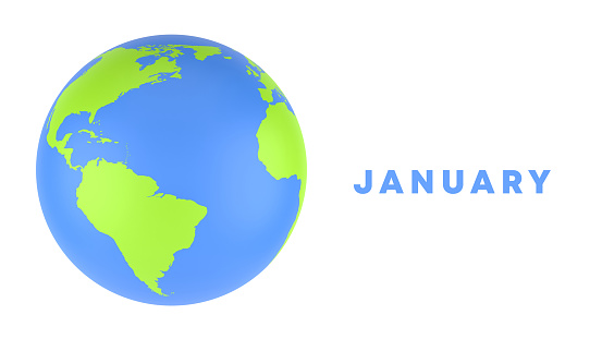 Globe Planet Earth And January On White Background”