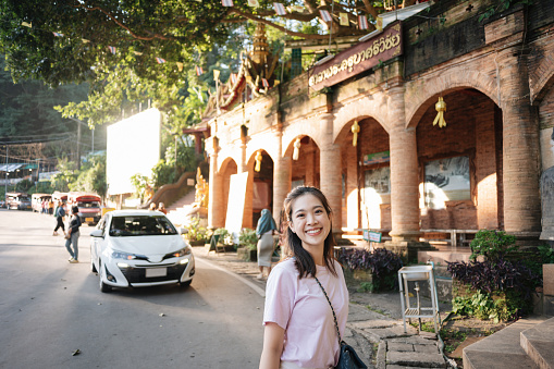 Asian travel at Wat Phra That Doi Suthep temple, One of the most popular tourist destination of Chiang Mai, Thailand.